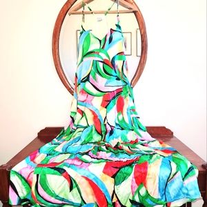 Nicole Miller Rainbow Abstract Tropical Maxi Dress
